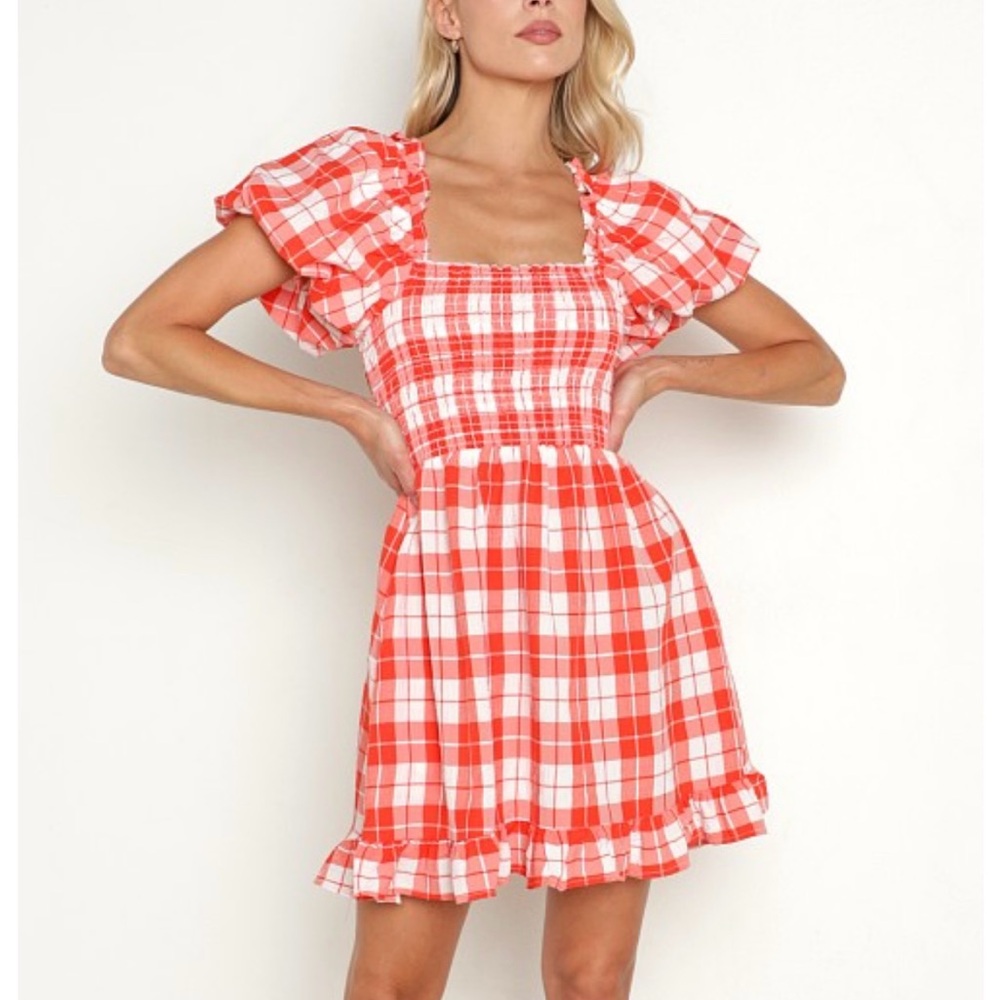 Show Me Your MuMu Red and White Plaid Mini Dress